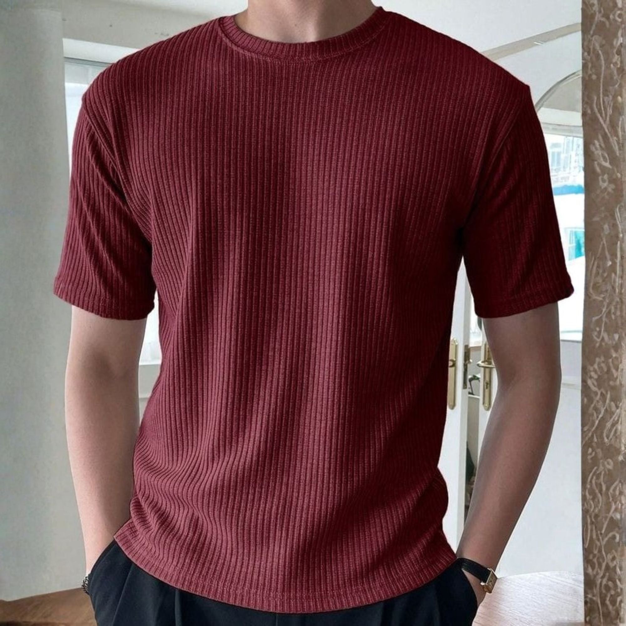 Rib T-Shirt Maroon