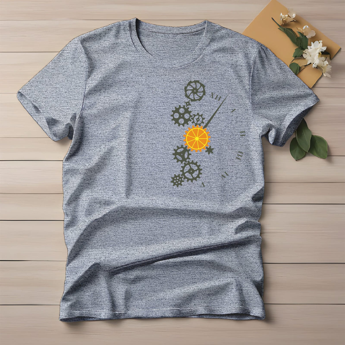Half Sleeve t-shirt print Orange Clock