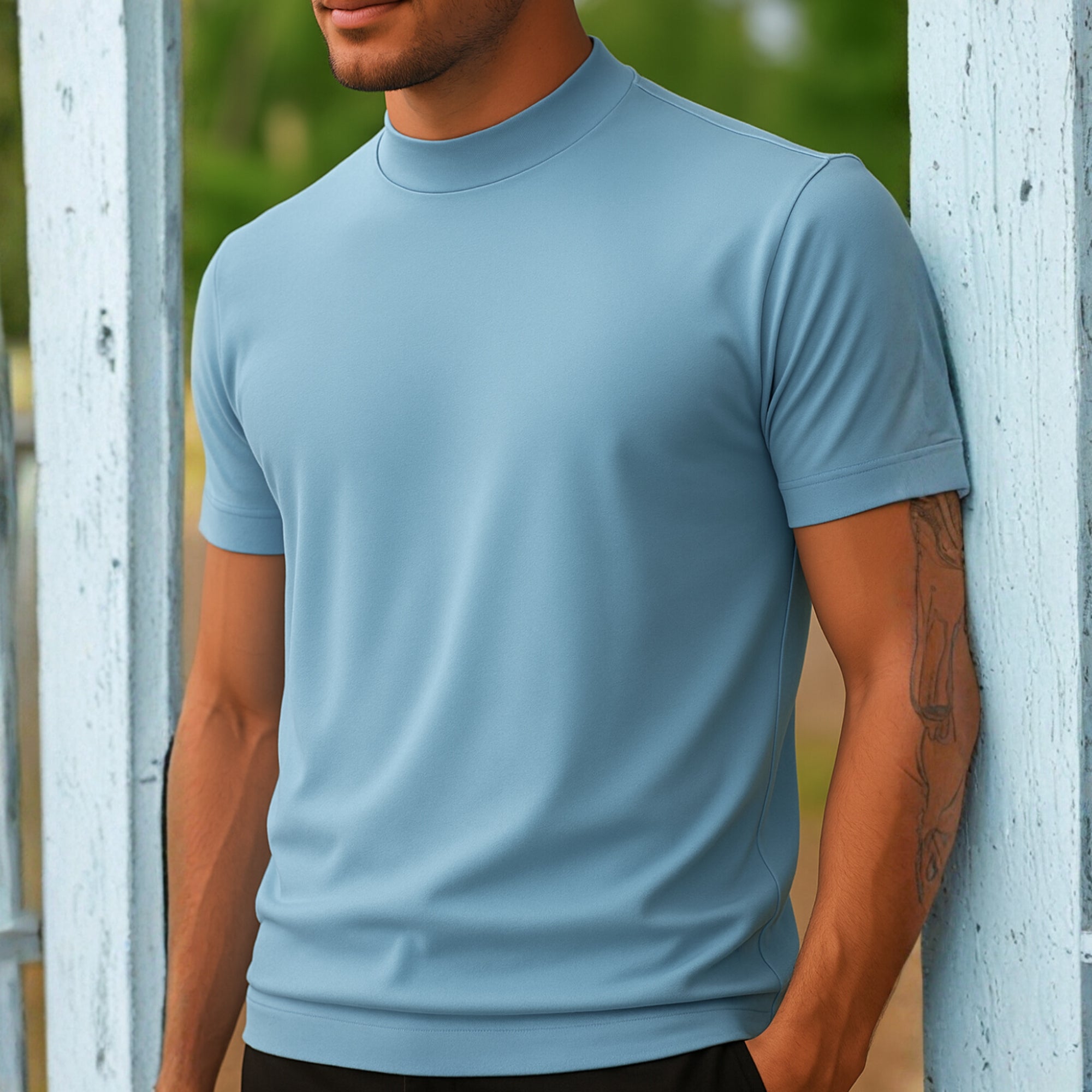 High Neck Sky Blue Solid Premium