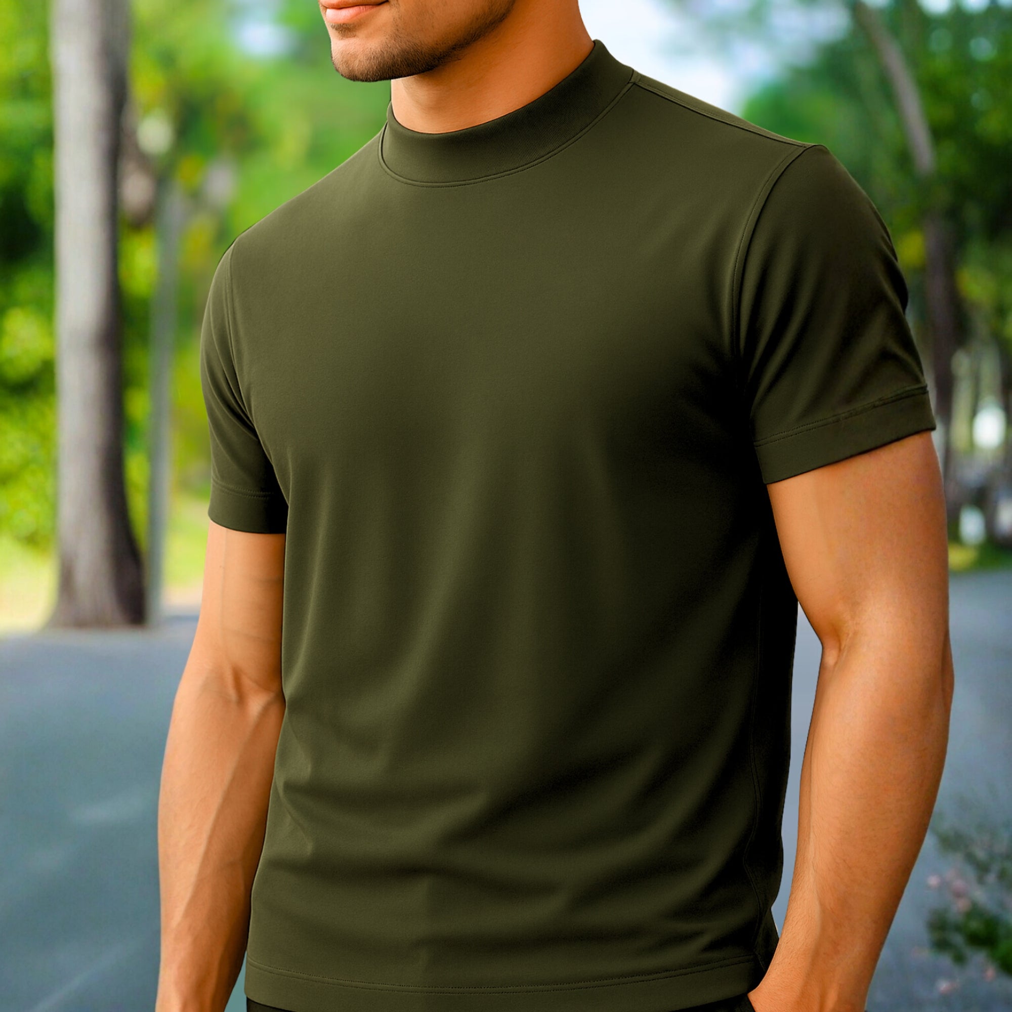 High Neck Olive Solid Premium