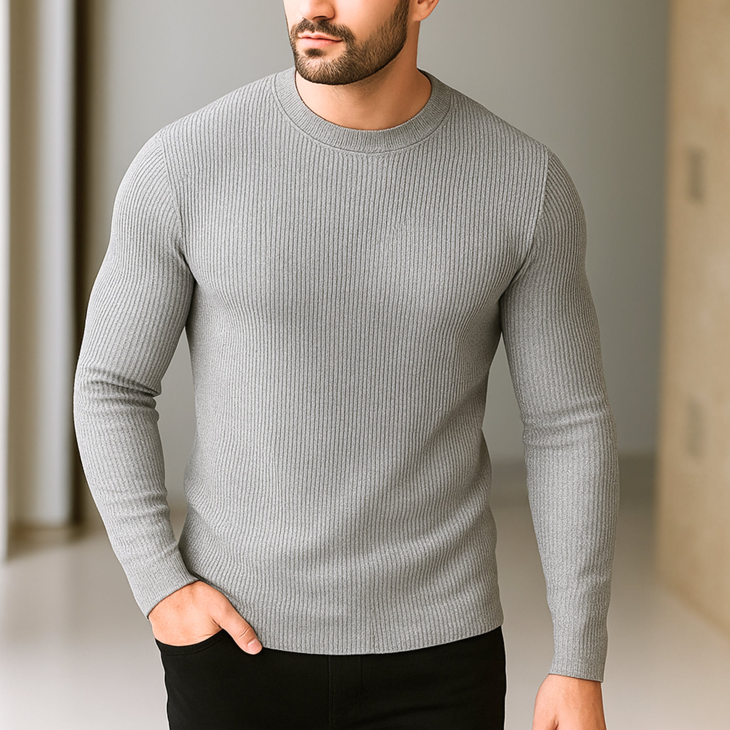 Premium Full Sleeve Rib T-Shirt Ash