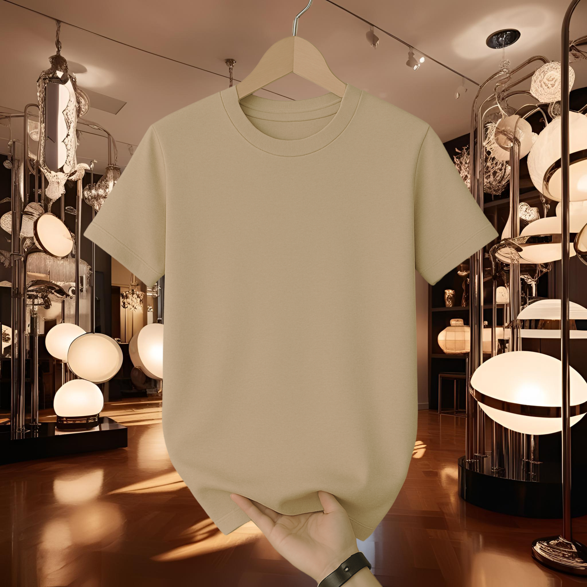 Half Sleeve Solid Premium Cotton T-shirt- Biscuit