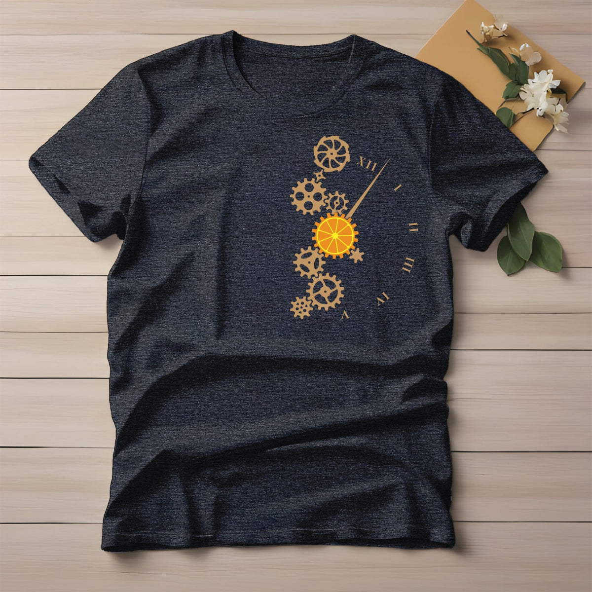Half Sleeve t-shirt print Orange Clock