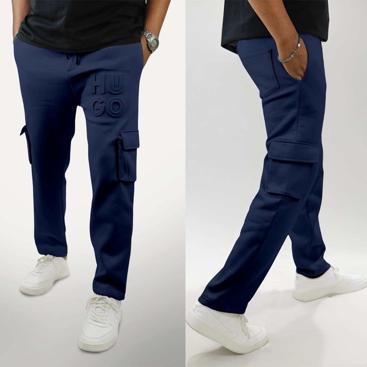 Premium Terry Cotton (fleece) Cargo Pant (Emboss) Neavy Blue