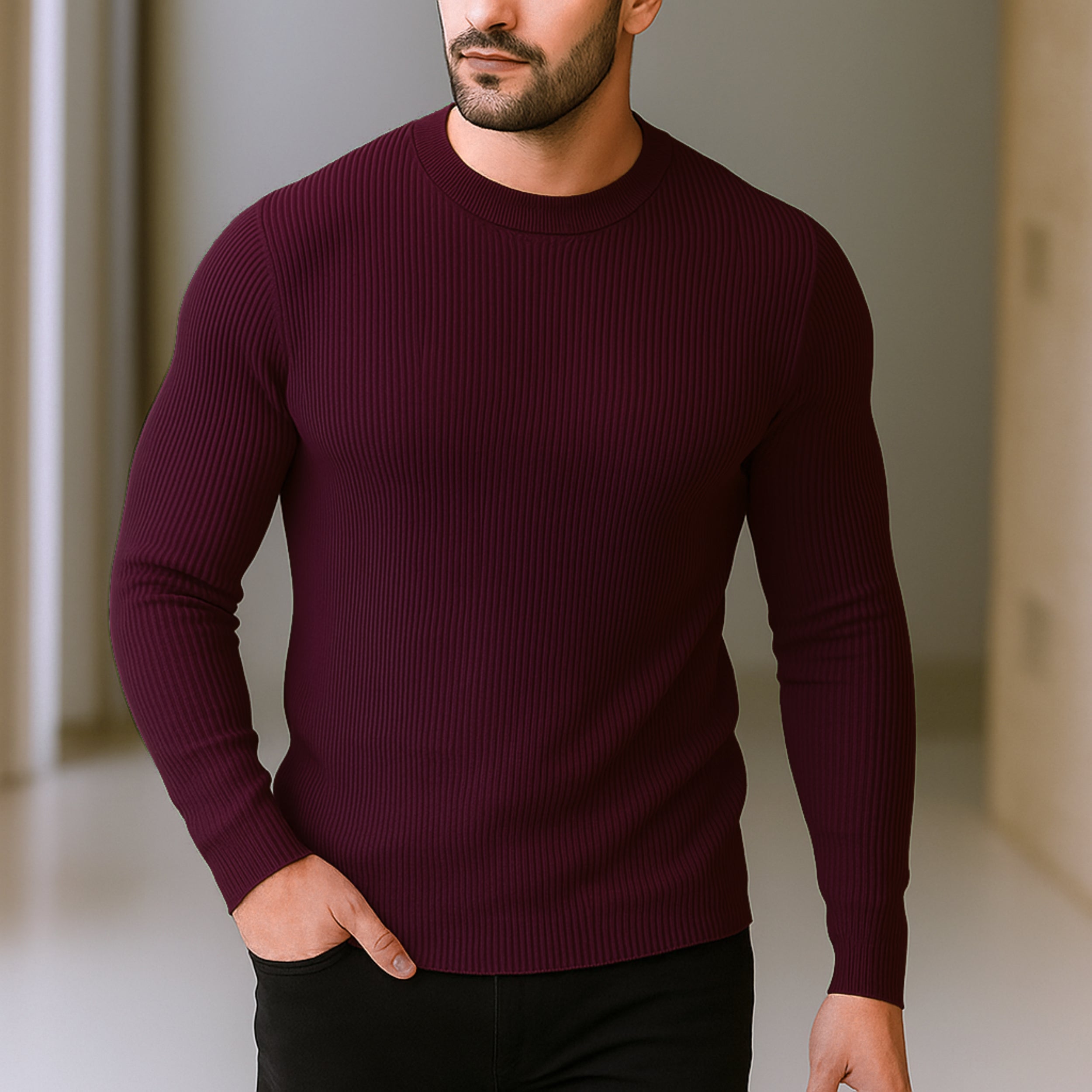 Premium Full Sleeve Rib T-Shirt Imperial Purple