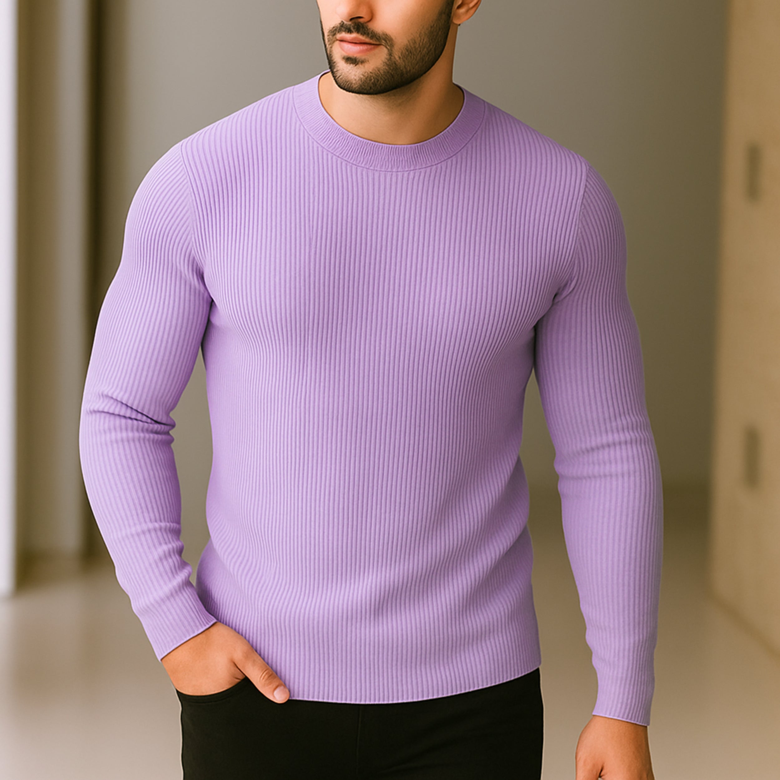 Premium Full Sleeve Rib T-Shirt Lavender