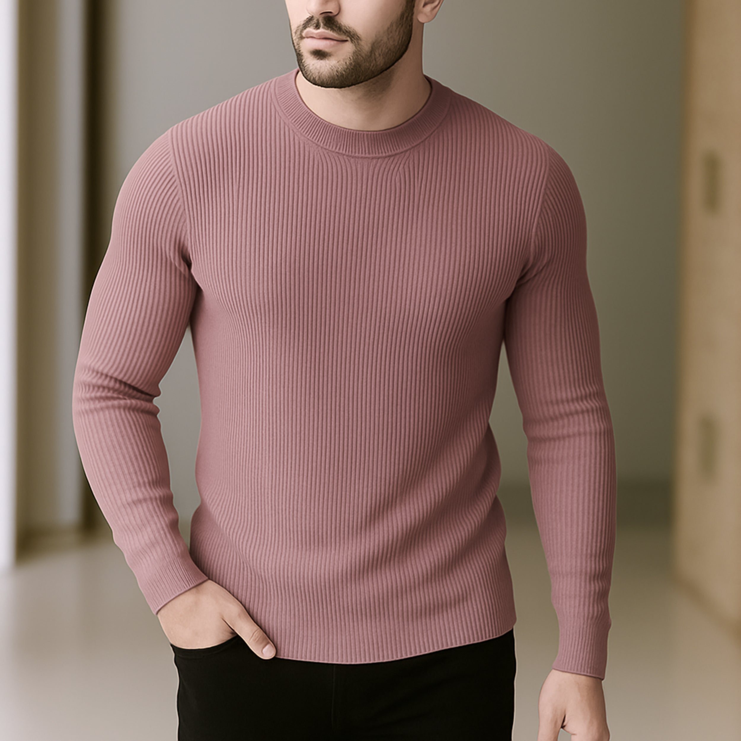 Premium Full Sleeve Rib T-Shirt Magenta