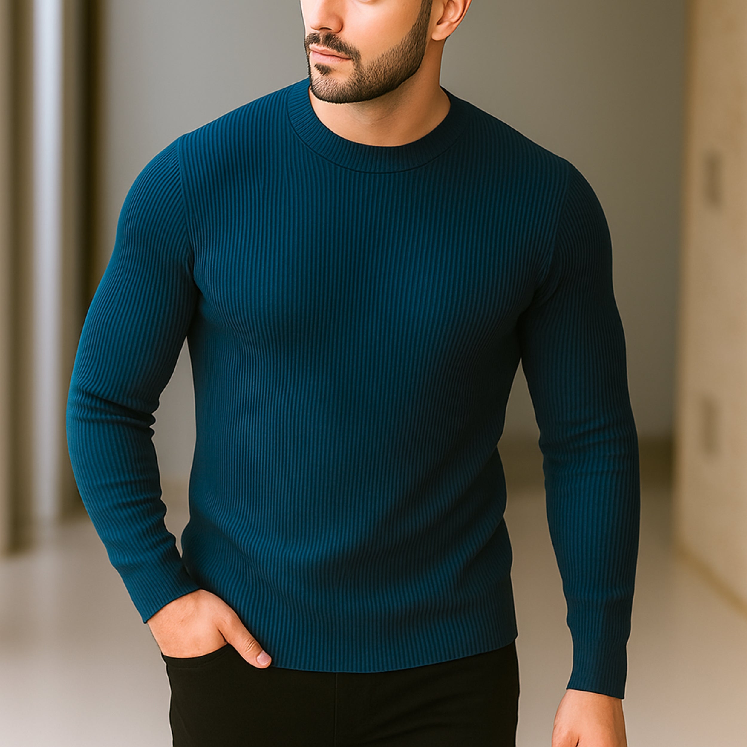 Premium Full Sleeve Rib T-Shirt Patrol Blue