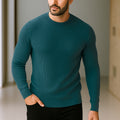 Premium Full Sleeve Rib T-Shirt Peacock Blue