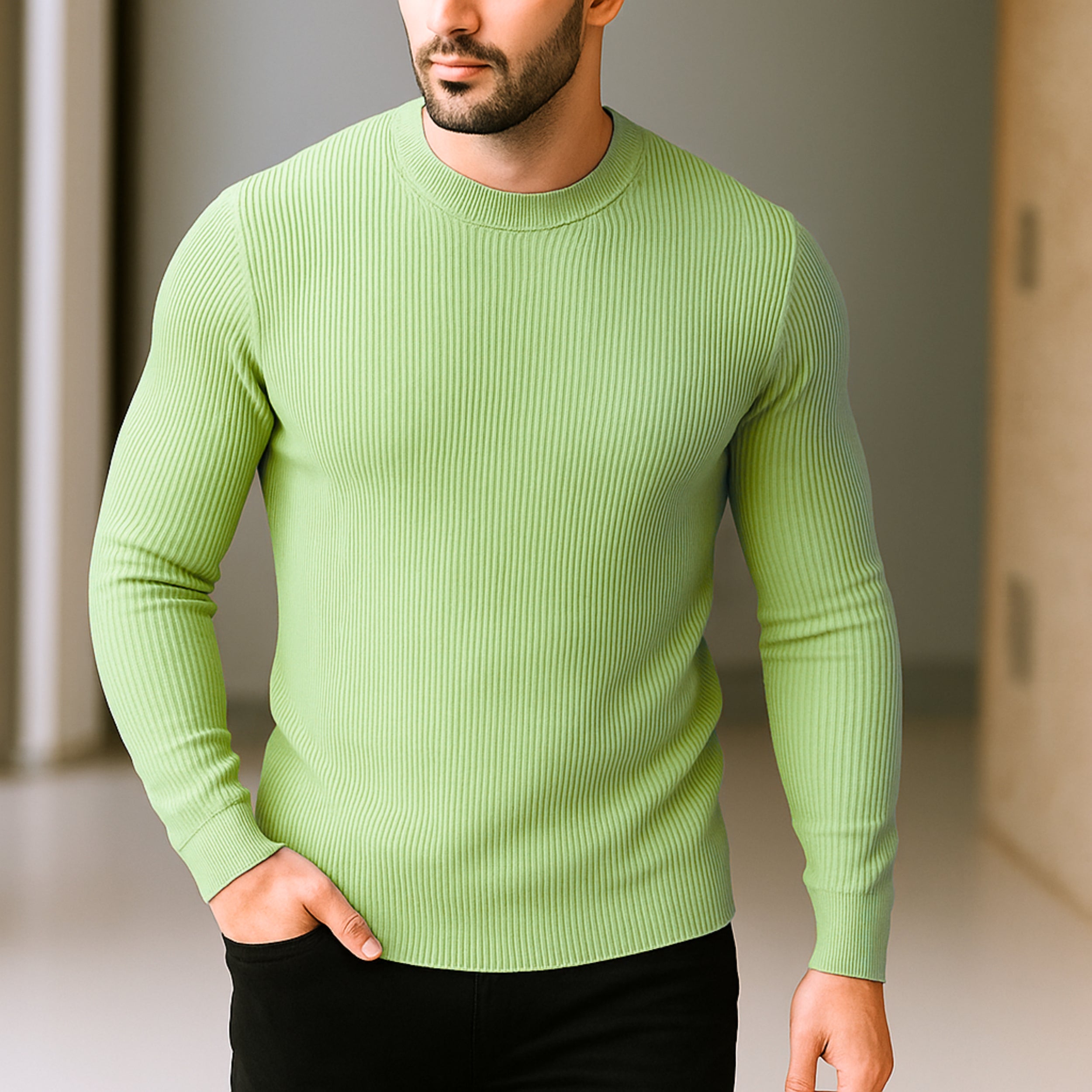 Premium Full Sleeve Rib T-Shirt Sage